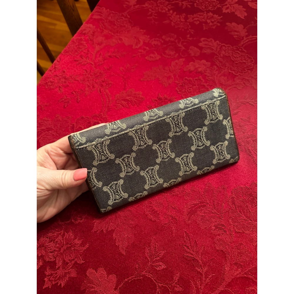 Celine Triomphe Blue Denim & Brown Leather Long Snap Wallet - Picture 2 of 7